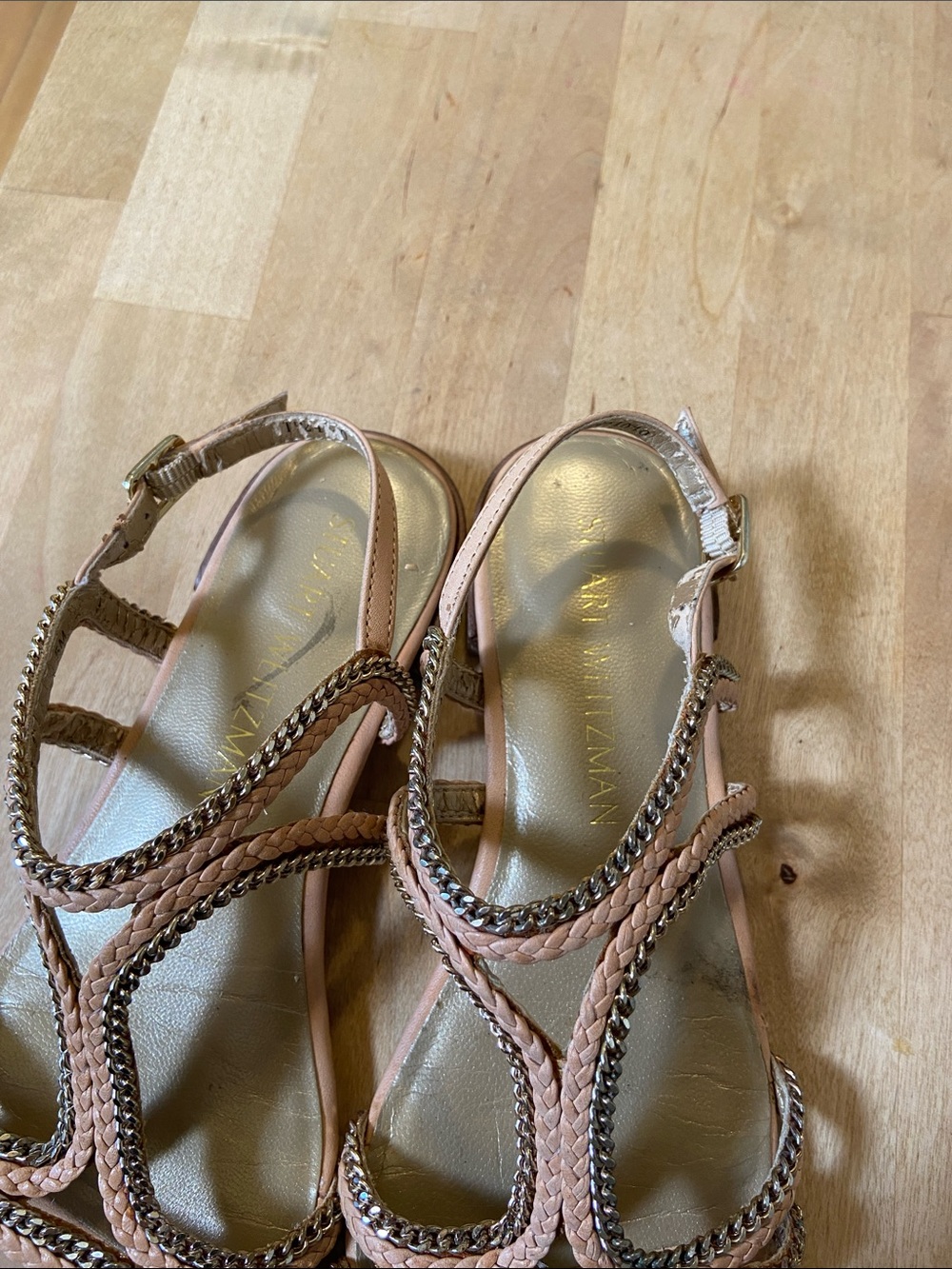 Stuart Weitzman Blush Braided T-Strap Sandals - Picture 2 of 8